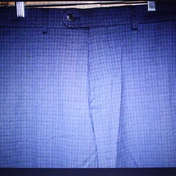 Perry Ellis Portfolio Blue Check 32X32 Slim Fit Dress Slacks - Picture 3 of 4